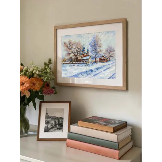 Kryželių siuvinėjimo rinkinys "Kaimo šventykla" 22x27 cm SNV-914