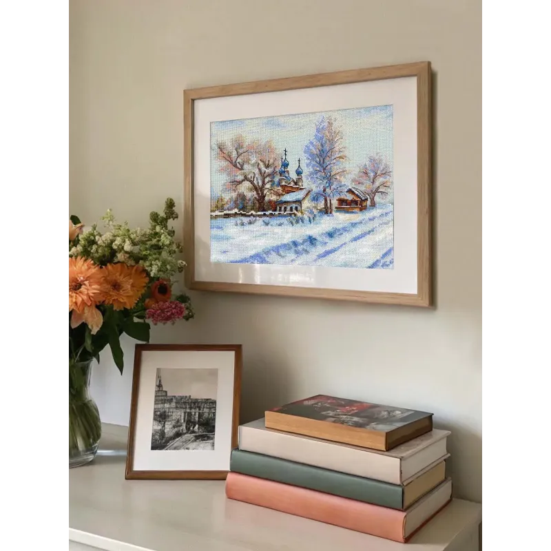 Kryželių siuvinėjimo rinkinys "Kaimo šventykla" 22x27 cm SNV-914