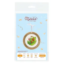 Cross-stich on wooden base "Miniature. Summer berries. Strawberries" 10x10 cm SO-133