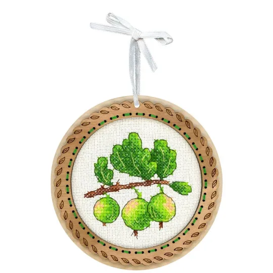 Kreuzstich auf Holzsockel "Miniatur. Landbeeren. Stachelbeeren" 10x10 cm SO-130