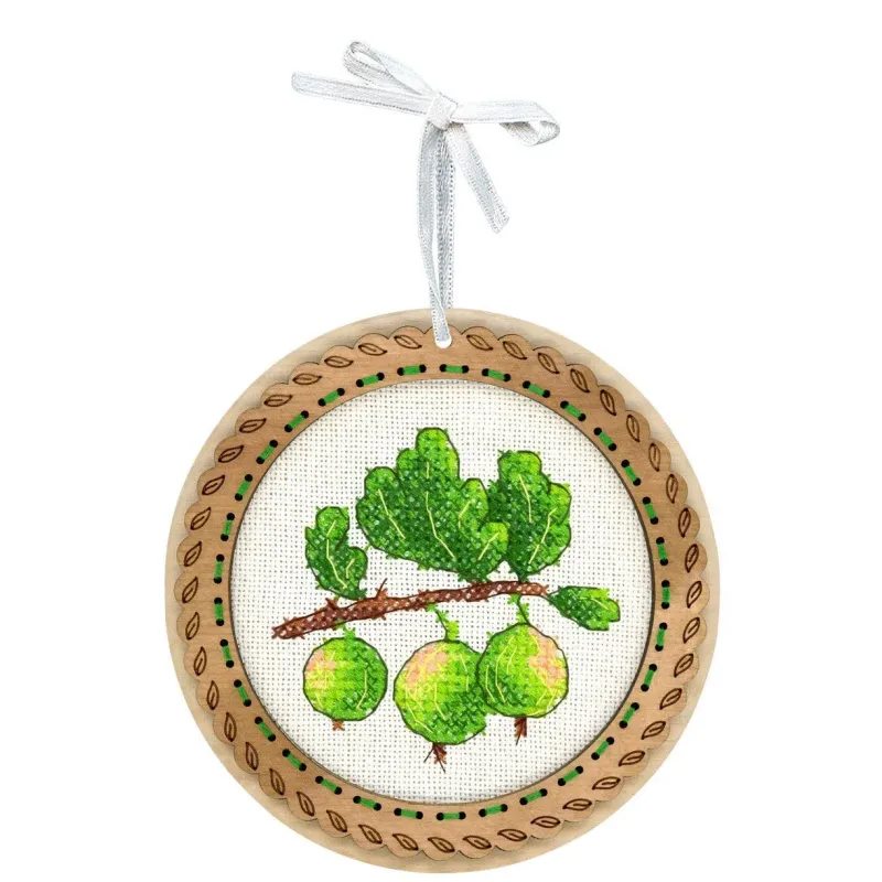 Point de croix sur socle en bois "Miniature. Baies champêtres. Groseilles" 10x10 cm SO-130
