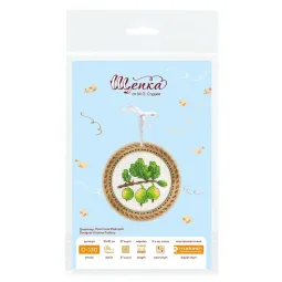 Cross-stich on wooden base "Miniature. Country berries. Gooseberries" 10x10 cm SO-130