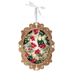 Cross-stich on wooden base "Miniature. Lingonberry Forest" 14x10cm SO-129