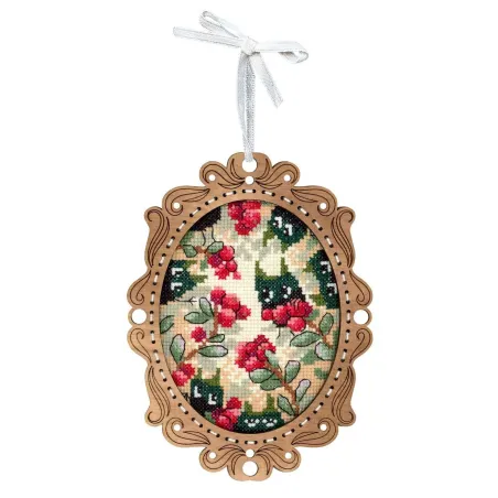 Cross-stich on wooden base "Miniature. Lingonberry Forest" 14x10cm SO-129