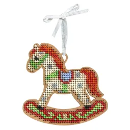 Cross-stich on wooden base "Little Light Horse" 8x8 cm SO-153