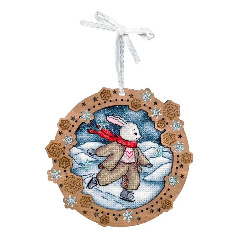 Kreuzstich auf Holzgrund "Miniatur. Auf dem Fluss Eis" 11x12 cm SO-134