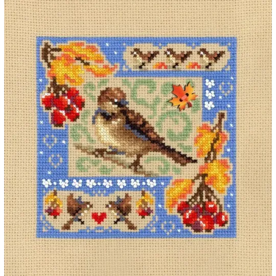 Kryželiu siuvinėjimo rinkinys "Mini siuvinėjimo rinkinys. Rudens kompozicija" 13x13 cm SNV-973