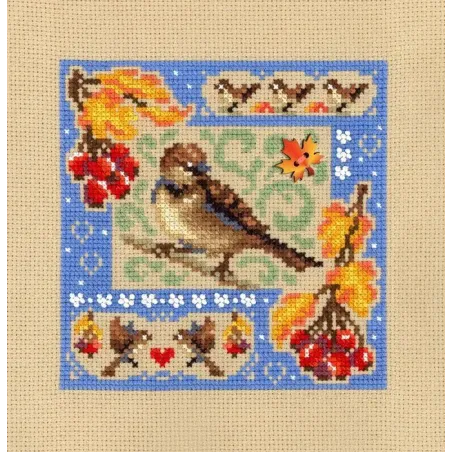 Kryželiu siuvinėjimo rinkinys "Mini siuvinėjimo rinkinys. Rudens kompozicija" 13x13 cm SNV-973