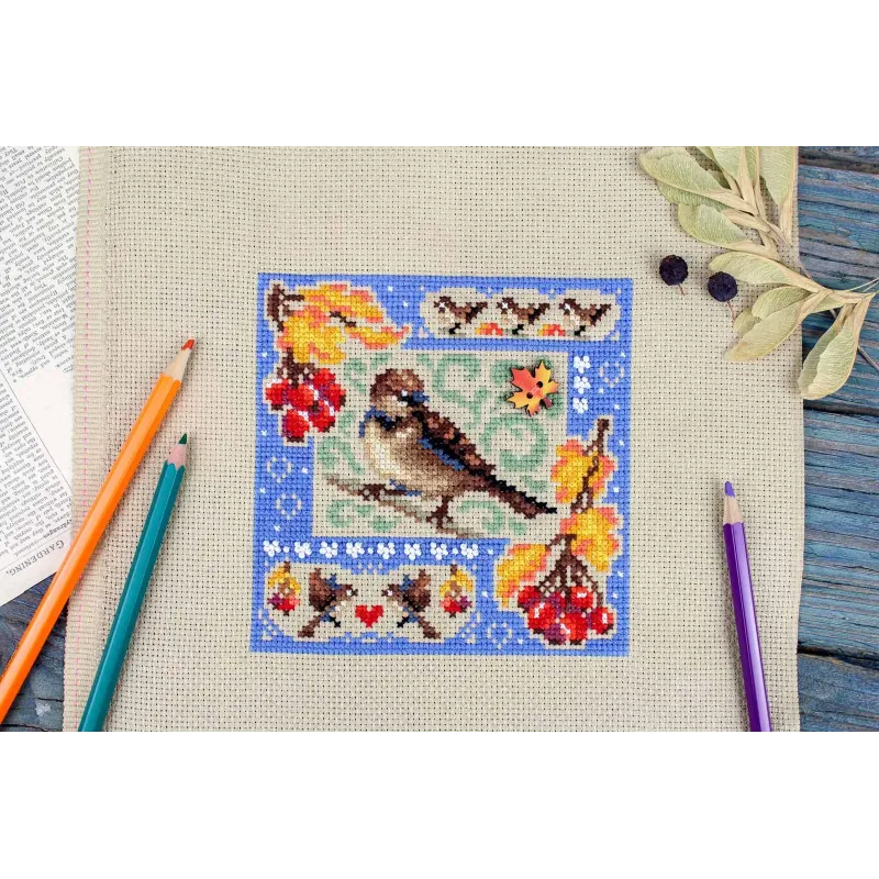 Kit de point de croix "Mini sampler. Composition d'automne" 13x13 cm SNV-973