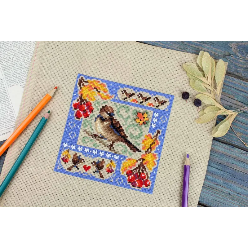 Kit de point de croix "Mini sampler. Composition d'automne" 13x13 cm SNV-973