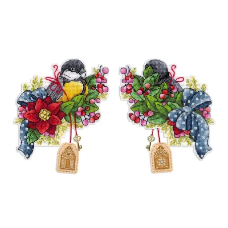 Kit de point de croix "Mésange des fêtes" 14x13 cm SR-1132