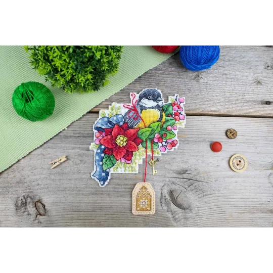 Cross stitch kit "Festive titmouse" 14x13 cm SR-1132