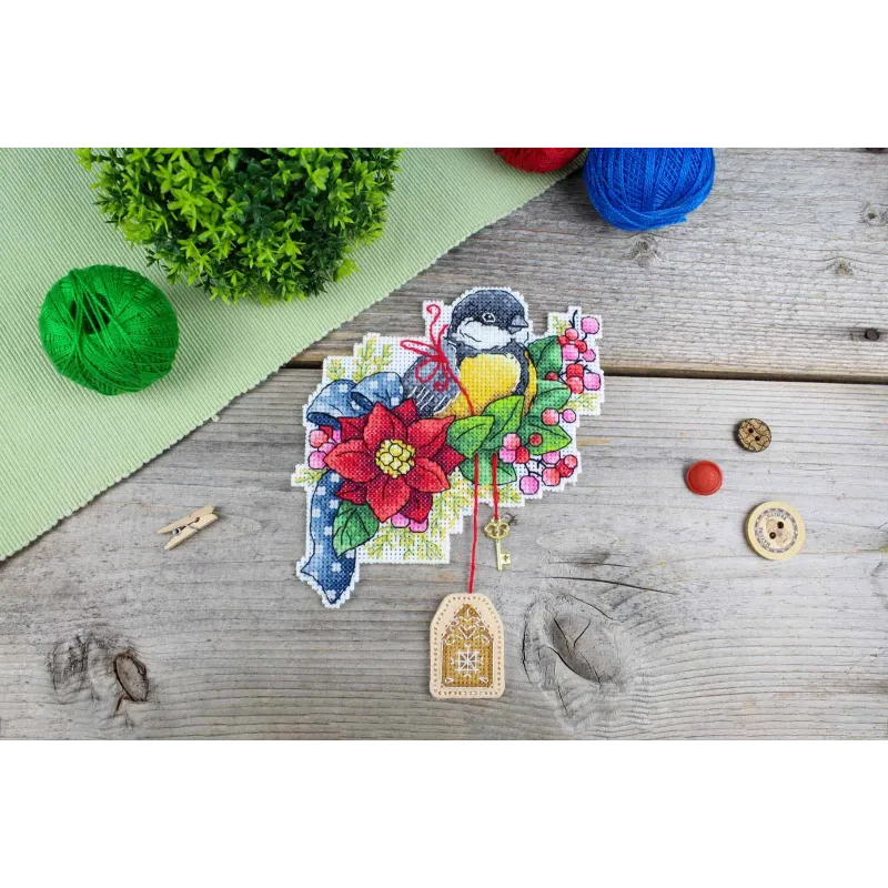 Kit de point de croix "Mésange des fêtes" 14x13 cm SR-1132