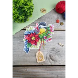 Kryželiu siuvinėjimo rinkinys "Šventinė zylė" 14x13 cm SR-1132