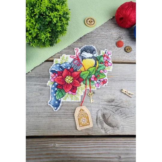 Kreuzstich-Set "Festliche Meise" 14x13 cm SR-1132