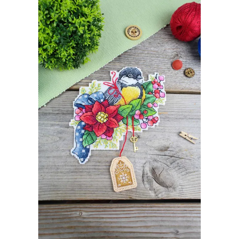 Kit de point de croix "Mésange des fêtes" 14x13 cm SR-1132
