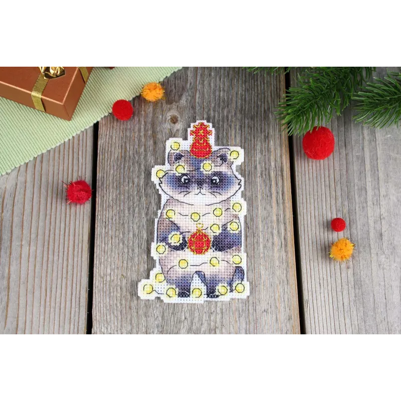 Kit de point de croix "Raton laveur du Nouvel An" 12x7 cm SR-1175