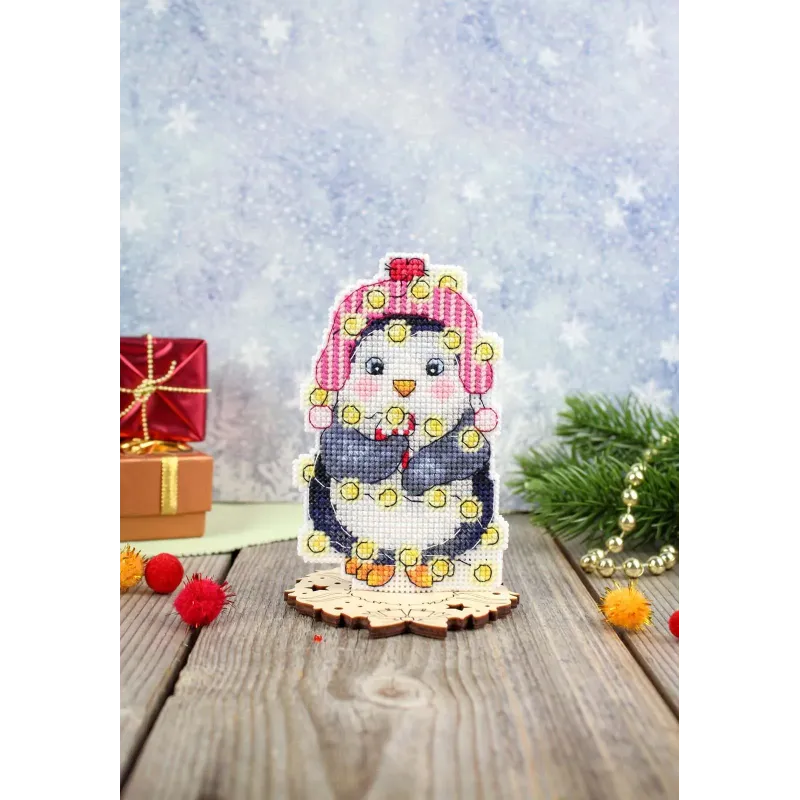 Kreuzstich-Set "Neujahrspinguin" 11x7 cm SR-1174