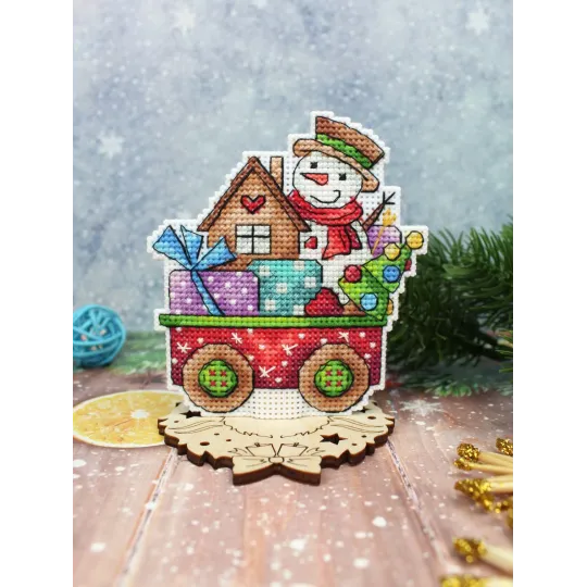 Kryželių siuvinėjimo rinkinys "Laimė ant ratų" 10x9 cm SR-1136