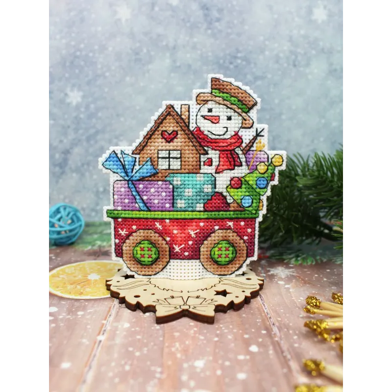 Kryželių siuvinėjimo rinkinys "Laimė ant ratų" 10x9 cm SR-1136