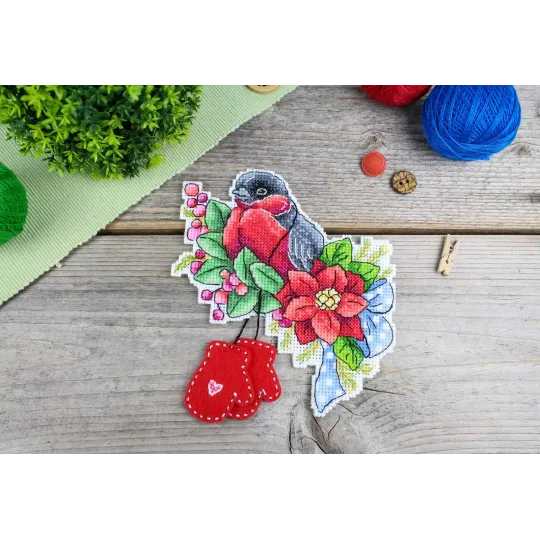 Kit point de croix "Bouvreuil pivoine" 14x13 cm SR-1131