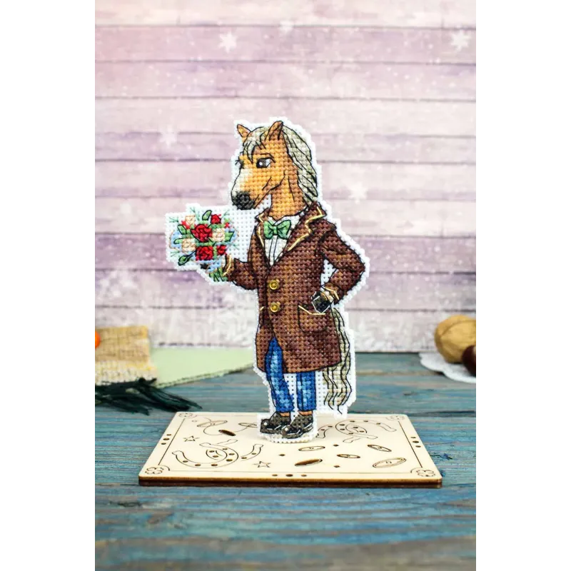 Kit de point de croix "Cheval en manteau" 13x8 cm SR-1328