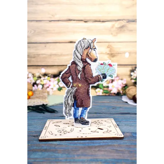 Kit de point de croix "Cheval en manteau" 13x8 cm SR-1328