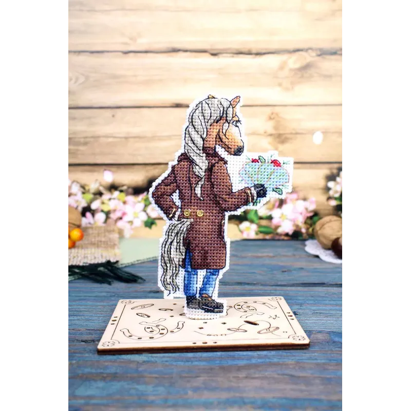 Kit de point de croix "Cheval en manteau" 13x8 cm SR-1328