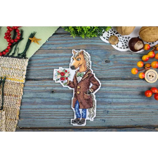 Kit de point de croix "Cheval en manteau" 13x8 cm SR-1328