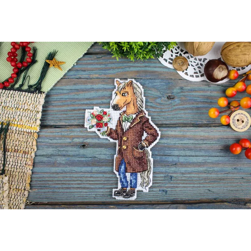 Kit de point de croix "Cheval en manteau" 13x8 cm SR-1328