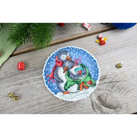 Kreuzstich-Set "Romantische Pinguine" 9x9 cm SR-1157