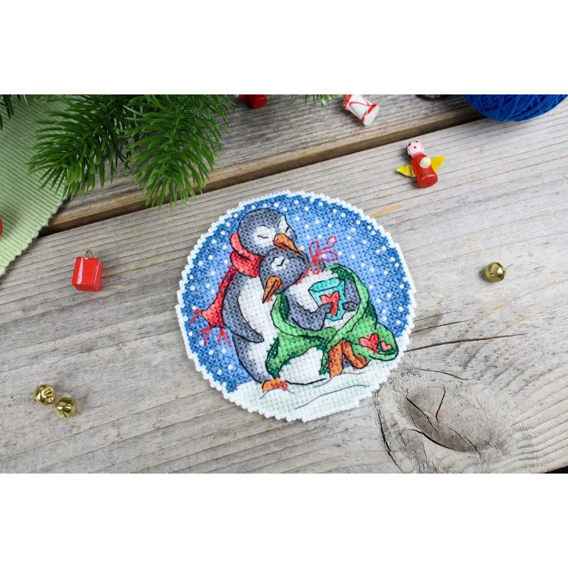 Kit de point de croix "Pingouins romantiques" 9x9 cm SR-1157