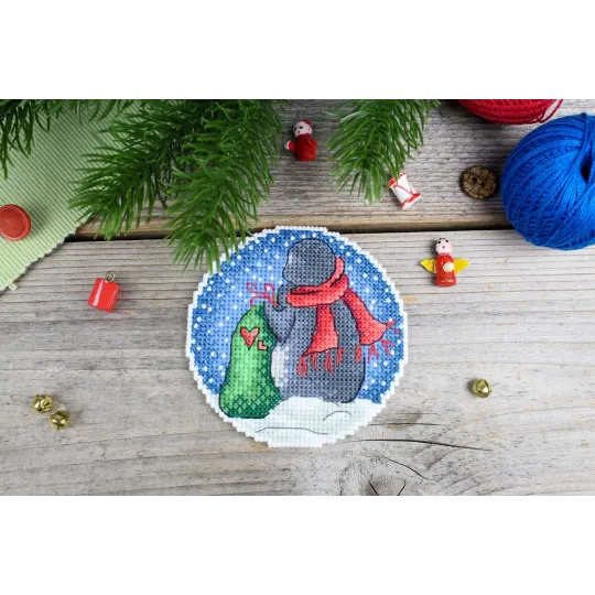 Kit de point de croix "Pingouins romantiques" 9x9 cm SR-1157