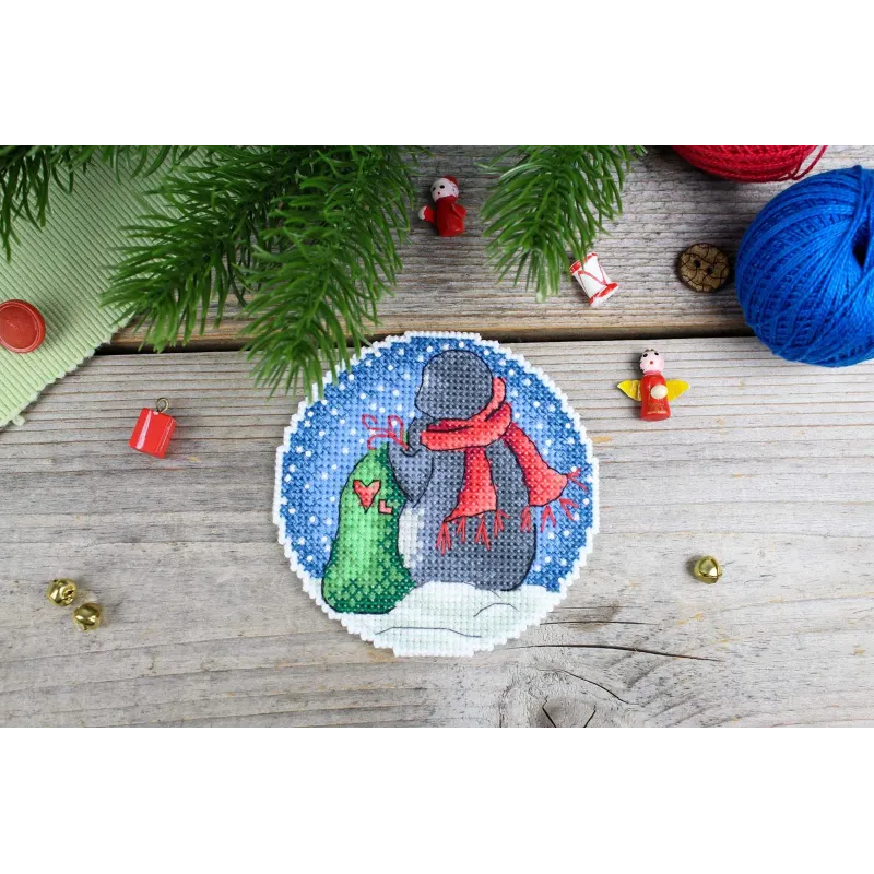 Kreuzstich-Set "Romantische Pinguine" 9x9 cm SR-1157