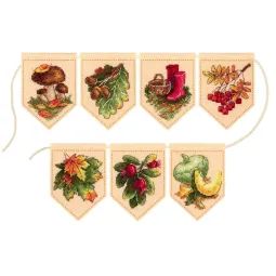 Набор для вышивания крестом "Осенняя гирлянда бежевая (7 флажков)" 10x7 см ST-1096