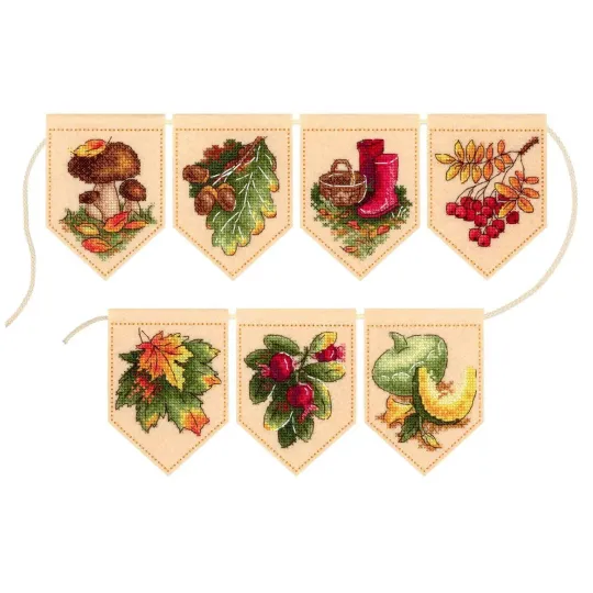 Kreuzstich-Set "Herbstgirlande beige (7 Flaggen)" 10x7 cm ST-1096