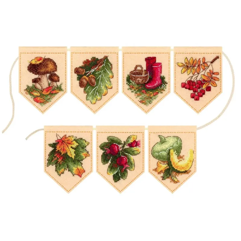 Kreuzstich-Set "Herbstgirlande beige (7 Flaggen)" 10x7 cm ST-1096