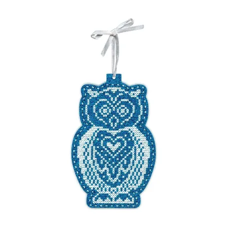 Kryželiu siuvinėjimo rinkinys "Naujametinis žaislas: Snieguota pelėda" 14x9 cm ST-1087