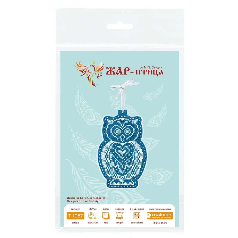 Kryželiu siuvinėjimo rinkinys "Naujametinis žaislas: Snieguota pelėda" 14x9 cm ST-1087