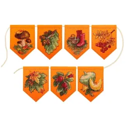 Kreuzstich-Set "Herbstgirlande orange (7 Flaggen)" 10x7 cm ST-1002