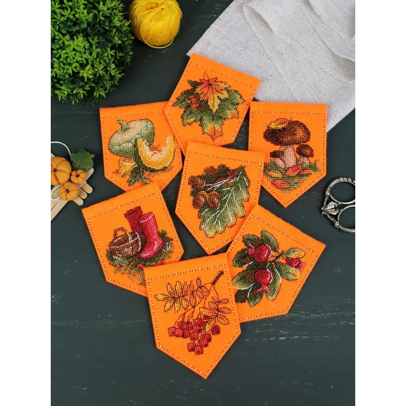 Kreuzstich-Set "Herbstgirlande orange (7 Flaggen)" 10x7 cm ST-1002