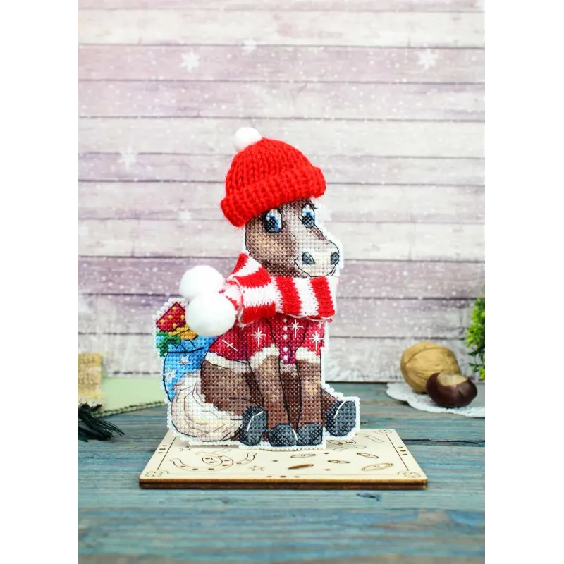 Kryželių siuvinėjimo rinkinys "Arklys kepurėje" 13x9 cm SR-1327