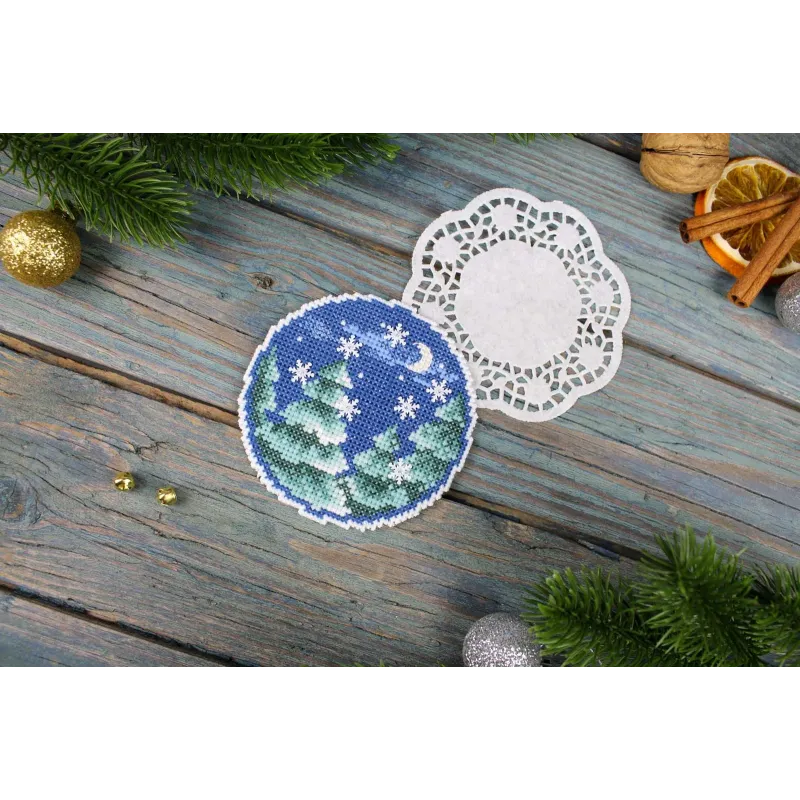 Kit de point de croix "Boule de Noël avec motifs" 9x9 cm SR-1124