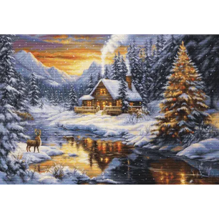 Siuvinėjimo kryželiu rinkinys. "Žiemos vakaras kalnuose" 51 x 35 cm SB721