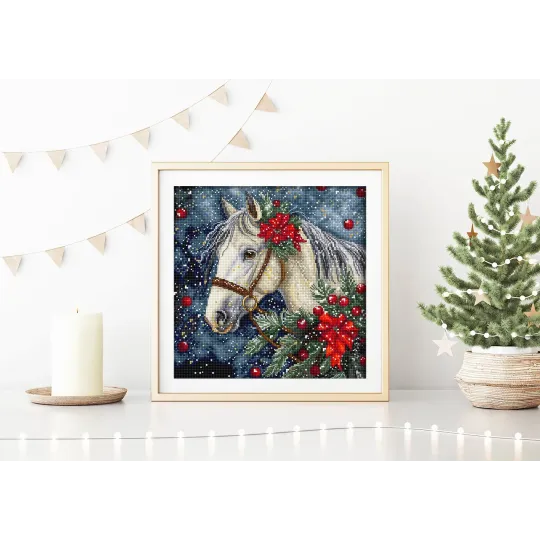 Siuvinėjimo kryželiu rinkinys "Žiemos arklys" 20x20cm SLETIL9955