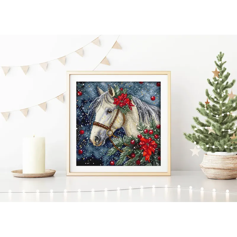 Kit de point de croix "Cheval d'hiver" 20x20cm SLETIL9955