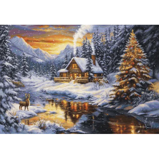 Cross Stitch Kit. "Winter Evening in the Mountains" 32 x 22 cm SG721