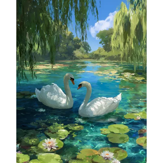Deimantų tapyba su porėmiu "Gulbės" 40x50 cm DP438