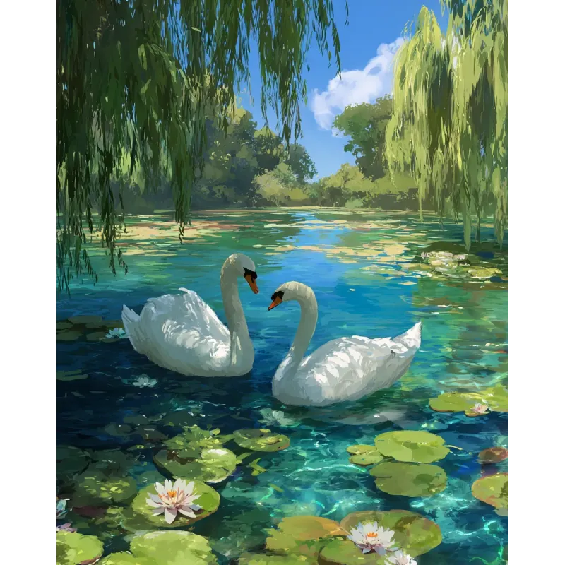 Peinture diamantée avec sous-châssis "Cygnes" 40x50 cm DP438