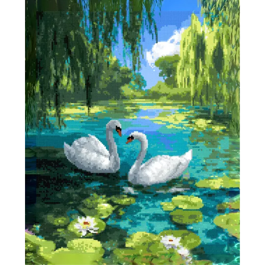 Peinture diamantée avec sous-châssis "Cygnes" 40x50 cm DP438